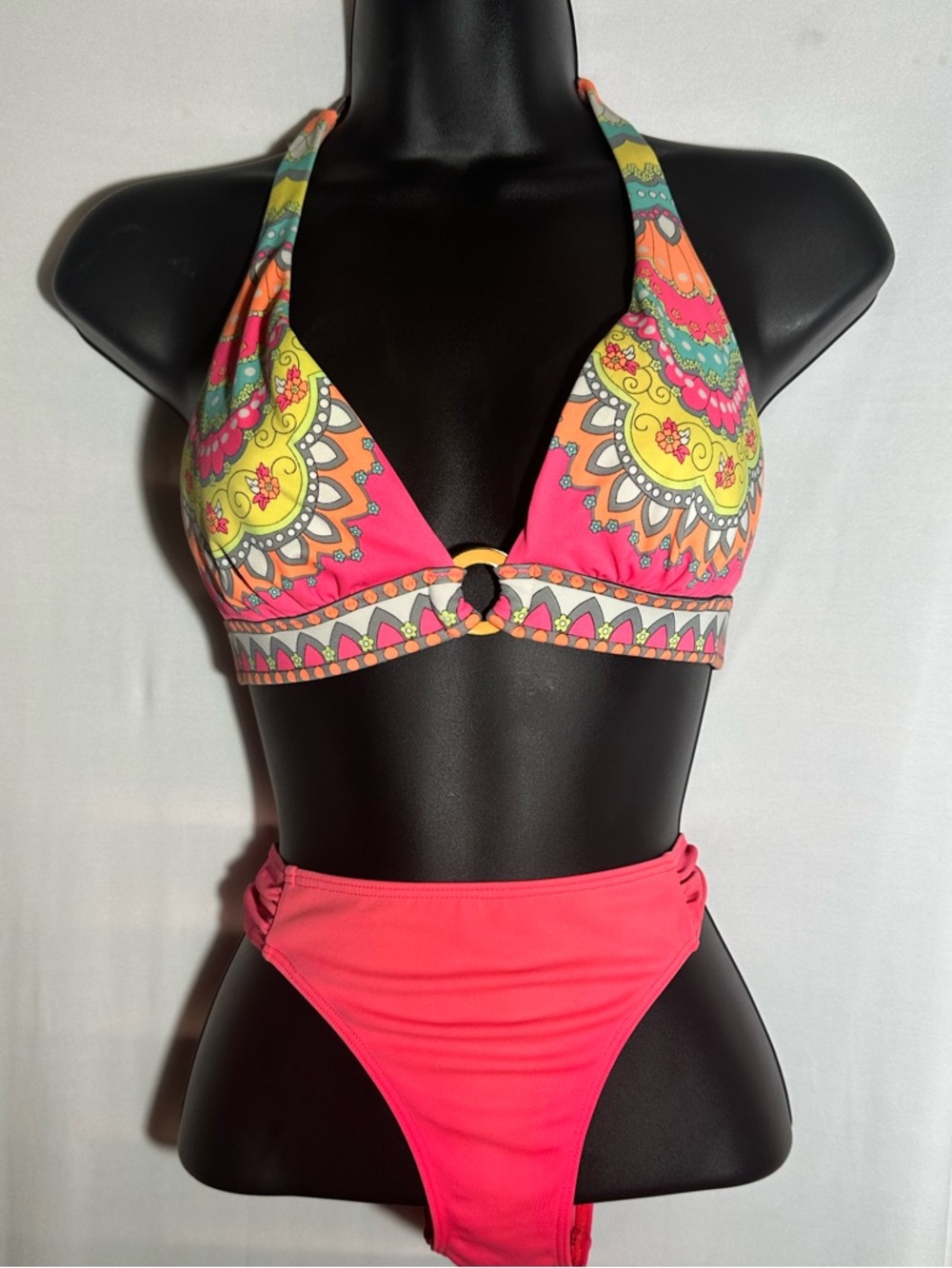 Victoria's Secret Pink Halter Bikini with Multi-Color Top SMALL  Y2K Summer